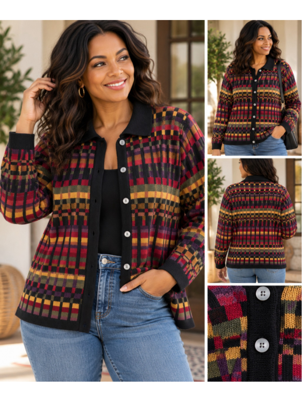 Talbots Made in Italy Wool Blend VTG Plaid Cardigan Sweater Women’s M Multicolor